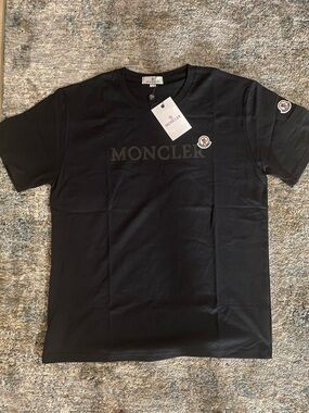 NWT Moncler Black Short-Sleeve Logo Tee